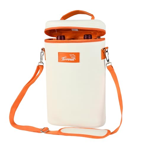 Tirrinia 2 Bottle Wine Gift Tote Carrier - Leakproof & Insulated Padded Versatile Wine Cooler Bag for Travel, BYOB Restaurant, Wine Tasting, Party, Dinner, Gift for Wine Lovers, White Orange - color: White Orange, size: 2 Bottle