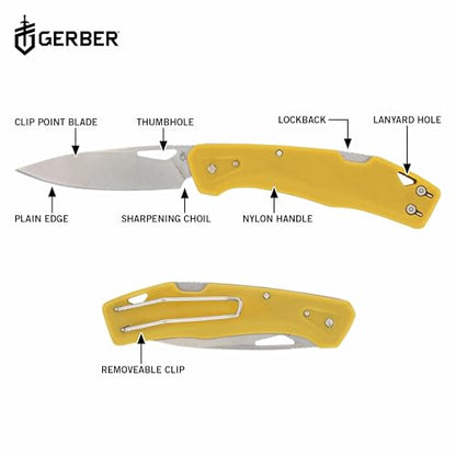 Gerber Gear LST - EDC Pocket Knife - Survival Tactical Tool for Travel, Camping & Outdoor Adventure - Lightweight & Compact Folding Knife - Stainless Steel Blade - Yellow - color: Yellow