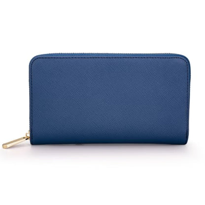 Luxury Real Leather Zip Around Travel Wallet | Large Capicity Card Holder Organizer | Classic Phone Clutch for Men Women (Navy - Saffiano Leather) - color: Navy - Saffiano Leather