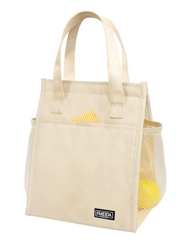 Fmeida Insulated Lunch Bag Women, 6.75L Small Lunch Bags with Multiple Pockets, Reusable Thermal Cooler Tote for Work, Office, Picnic, Travel | Hook and Loop Closure, Beige - color: Beige, size: S | 6.75L | Hook & Loop