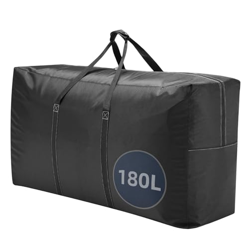 Extra Large travel duffel bag with Strong Handles, 180L Waterproof duffel bag, Durable Zippers, Extra Large Storage Totes for Camping, Space Saving and Moving Supplies, Black - color: Black, size: XL - 39.4″ × 11.8″ × 23.6″