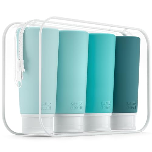Valourgo TSA Approved Travel Bottles for Toiletries, 3.4oz Portable Leak Proof Tubes, BPA Free Refillable Accessories With Clear Toiletry Bag, Green - color: Green