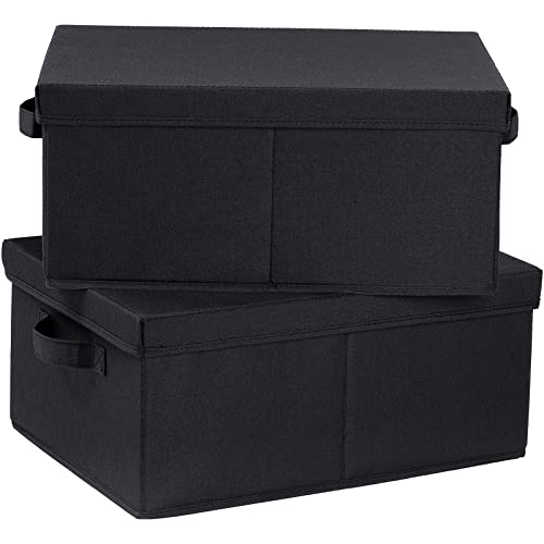 HOONEX Storage Bins with Lids for Organizing, Pack of 2, Storage Boxes with 2 Carrying Handles and Sturdy Heavy Cardboard, 16.5" L x 11.8" W x 7.5" H for Shoes, Books, Clothes, Black - color: Black