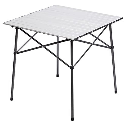 Portal Lightweight Aluminum Folding Square Table Roll Up Top 4 People Compact Table with Carry Bag for Camping, Picnic, Backyards, BBQ, Silver - color: Silver