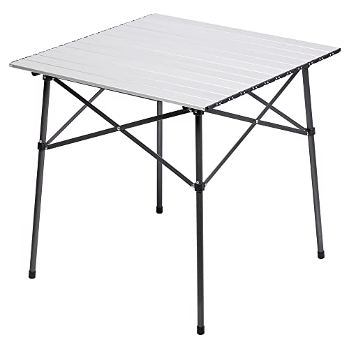 Portal Lightweight Aluminum Folding Square Table Roll Up Top 4 People Compact Table with Carry Bag for Camping, Picnic, Backyards, BBQ, Silver - color: Silver