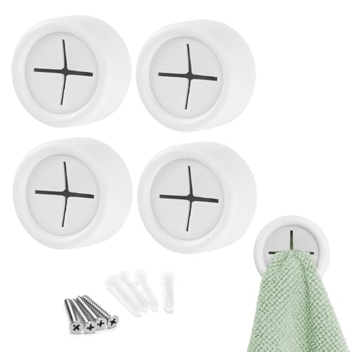 S&T INC. Round Adhesive Push Towel Hooks for Kitchen, Hand and Dish Towels, Matte White, 4 Pack - color: Matte White