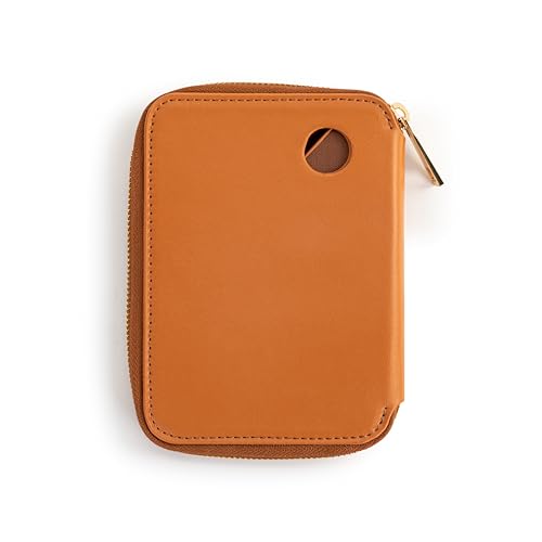 DEMDACO Passport Wallet With RFID Protection and Built In Tracker Holder 4 x 6 Inch Vegan Leather Saddle Brown - color: Saddle Brown