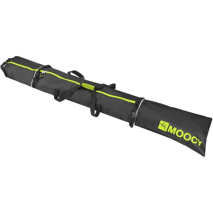 MOOCY Ski Bag for Air Travel, Unpadded Snow Bag Fits Skis Up to 200cm, Carrying Bag for Adults and Children - color: Black with Green Trim