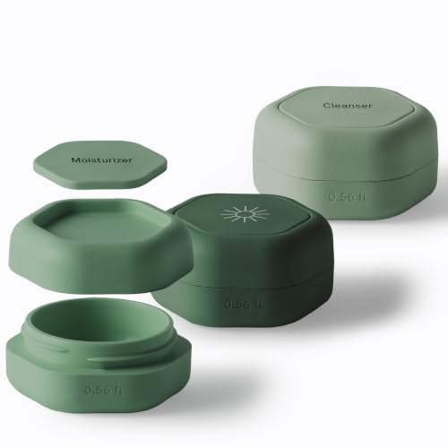 Cadence Capsules - Basic Skincare Set, Evergreen - Three Small Containers with Magnetic Lids - 100% Leak Proof & TSA Approved for Travel and Carry On, Minimalist & Stackable (0.56 oz Each) - color: Evergreen, size: Basic Set