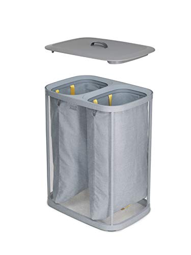Joseph Joseph Tota 90 liter/23.8 gallon Laundry Hamper Separation Basket with lid, 2 Removable Washing Bags with Handles - Gray - color: Gray, style: Dual Compartment 90L