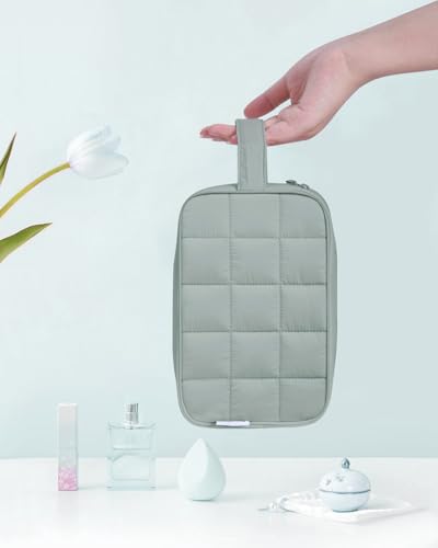 Narwey Quilted Makeup Bag Puffy Make up Bag Cosmetic Bag Organizer, Puffer Travel Toiletry Bag for Traveling Women Girl, Travel Bag for Toiletries, Skincare Medicine Bags (Sage Green) - color: Y-Sage Green