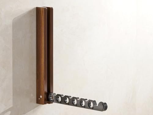 Natural Wood Folding Clothes Hanger Rack for Laundry Room, Wall Mounted Clothes Drying Rack, Laundry Drying Rack Foldable, Perfect for Small Spaces, Walnut Wood Black - color: Black