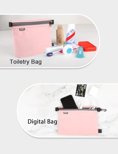 GOX Travel Toiletry Bag Carry On Zipper Pouch Cosmetic Kit Makeup Digital Bag Water Repellent Nylon (Pink) - color: Pink
