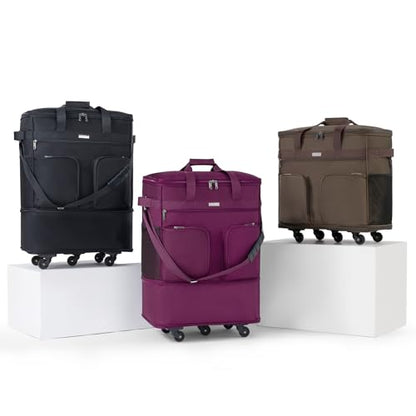 Hanke Expandable Large Suitcase 4 Wheels Lightweight Collapsible,Foldable Suitcases &Travel Bags Hand Luggage Extend 20/24/28 inch Suitcases Duffel Bag Without Telescopic Handle for Men & Women - color: Purple Upgrade Version 2