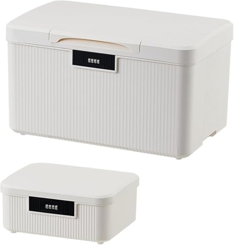 RUIAN Lockable Storage Container Bin, 10 Gallon & 2.3 Gallon Security Portable Combination Lock Plastic Box, Locked Security Box Suitable for Storing Important Items and Documents (Milk White) - color: Milk White, size: 10gallon+2.3gallon (2 Box Set)