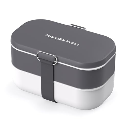 Responsible Products Leak Resistant Bento Box with Tableware for Adult - Teens, Insulated Lunch Box for Women - Men - Girls - Boys, BPA Free, Dishwasher Safe, Microwave Safe, Freezer Safe, 46 oz - color: Arctic Grey, size: Modern All-In-One