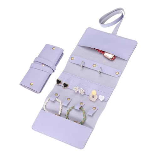 uxcell Travel Jewelry Roll Bag, Foldable Travel Jewelry Organizer Case, Portable Jewelry Pouch for Traveling Rings Necklaces Earrings Bracelets Jewelry Storage, Purple - color: Purple
