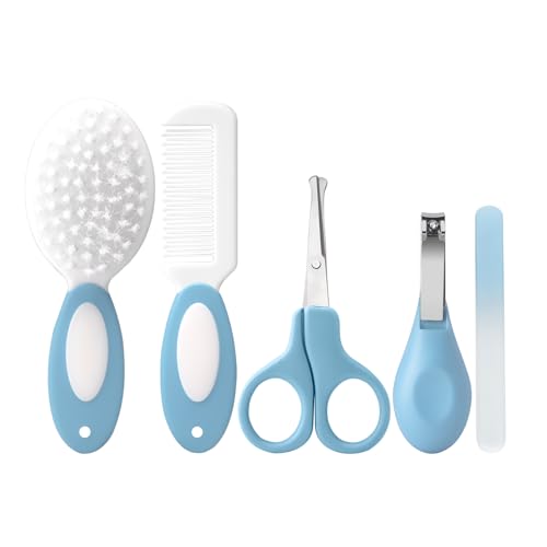 Baby Grooming Kit,Baby Health Care Kit,Baby Brush Soft Bristles 5 pcs Baby Nail Kit Nursery Care Kit Baby Hair Brush Hair Comb Nail Kit Safety Cutter Nail Clipper Set Blue - color: 5pcs Blue