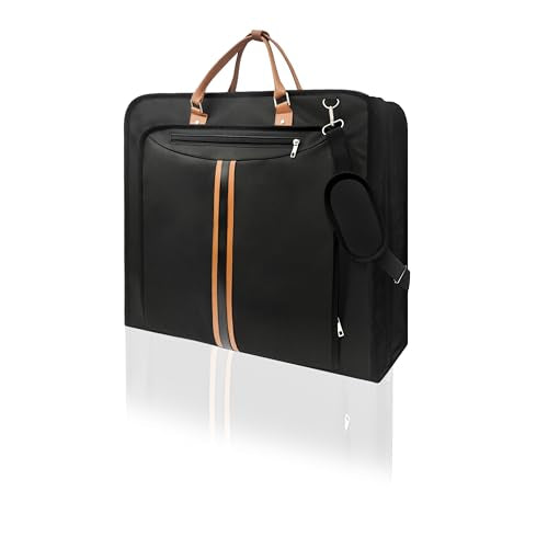 Garment Bags for Travel, Large Carry On Suit Bag for Hanging Clothes, Waterproof & Wrinkle Free with Shoulder Strap for Business, for Men and Women (Black)