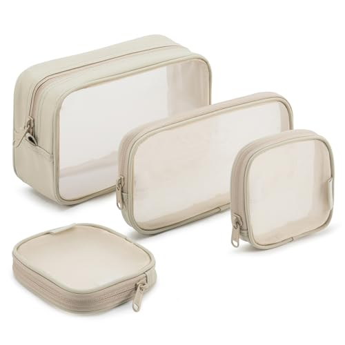 NOL Natural Organic Lifestyle Makeup Bag 4 PCS Set, Mesh Cosmetic Bag with Smooth Zipper, Clear Travel Toiletry Bag, Portable Makeup Organizer Pouch, Khaki See Through Case for Skincare Brushes - color: Khaki