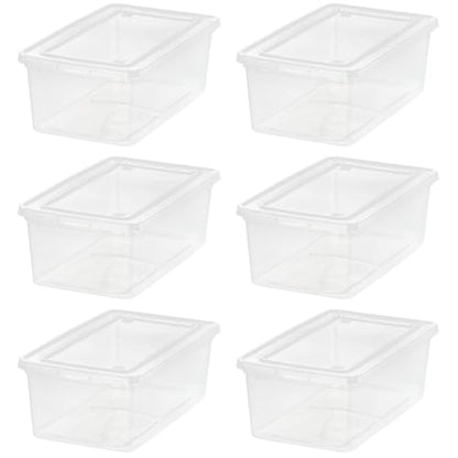 IRIS USA 6 Qt Storage Bins with Lids, 6-Pack Clear Plastic Storage Containers, Stackable Organization Boxes for Shoes, Crafts, Classroom Supplies & Household Storage - size: 6 Qt - 6 Pack