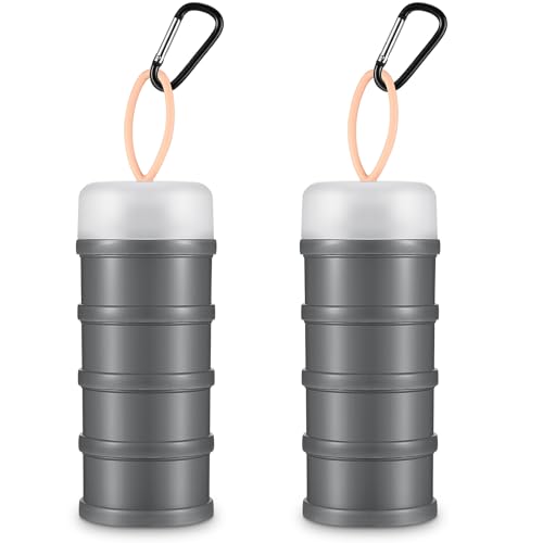 Baderke 2 Pcs Protein Powder Container with Funnels Stand, 4 Stackable Leakproof Protein Powder Dispenser, Portable Keychain Powder Container for Workout, Fitness, Travel(Black) - color: Black