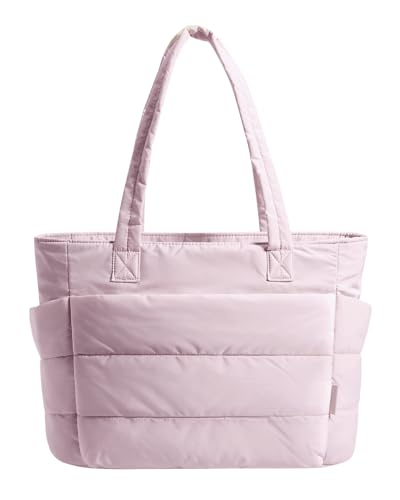 BAGSMART Tote Bag for Women, Lightweight Puffy Tote Bag with Compartments Shoulder Bag Handbag for Travel, Work, Gym | Lightweight - color: Pink, size: Small Size