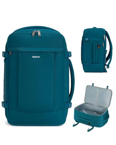 ECOHUB Travel Backpack for Men Women, Carry on Backpack with USB Charging Hole, Spirit Airlines Personal Item Bag Flight Approved, 15.6 Inch Laptop Backpack with Anti Theft Pockets, 30L, Blue Green - color: Blue Green, size: 18 inch underseat