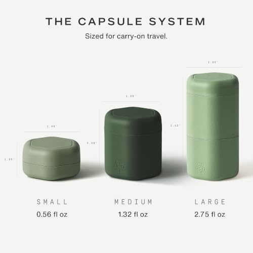 Cadence Travel Containers - Full Skincare Set - Magnetic Containers with Lids,Carry On Travel Essentials For Women/Men - 2 Small (0.56oz), 4 Medium Capsules (1.32oz), & Extender (1.43oz) - Evergreen - color: Evergreen, size: Full Set