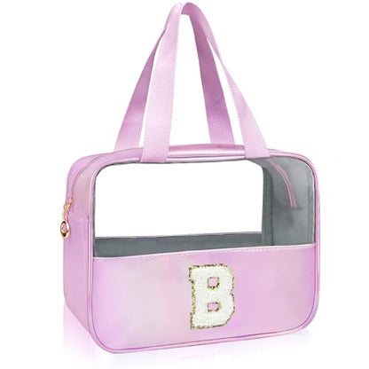 Personalized Initial B Clear Purple Makeup Bag - Large Travel Toiletry Bag, Cute Cosmetic Organizer Set for Girlfriend, Teacher, Teen Girl Gifts - color: Purple, style: B