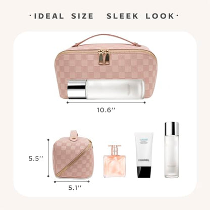 Travel Makeup Bag – Large Cosmetic Organizer with Waterproof PU Leather, Smooth Double Zipper & Tear-Resistant Lining, Toiletry Pouch for Women (Pink) - color: 02-Pink