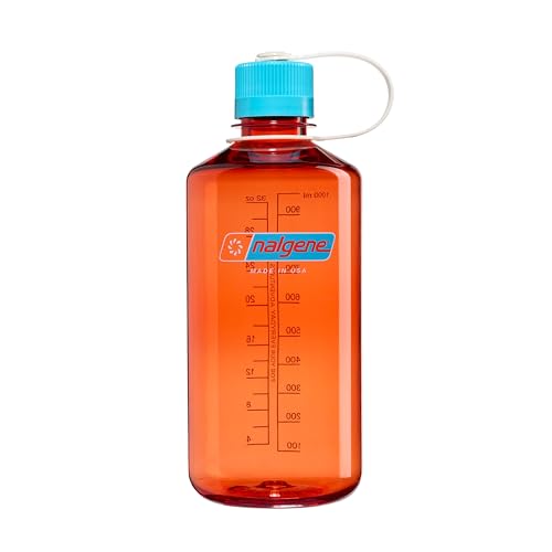 Nalgene 32 oz Narrow Mouth Water Bottle | BPA-Free, Durable & Leak Proof, Lghtweght for Hkng & Gym – Thrll & Moton, Flame w/Blue Atoll - color: Flame w/Blue Atoll, size: 32 Ounces