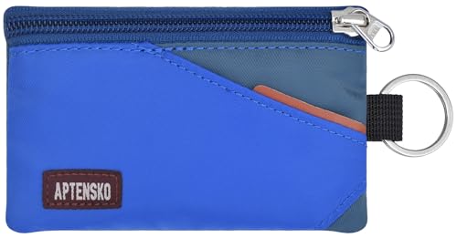 RFID Blocking Travel Wallet with Adjustable Lanyard, Small Nylon Zipper Pouch and Badge Holder for ID, Credit Cards, Cash, Keys, Commuters (Blue+SlateBlue) - color: Blue+Slate Blue