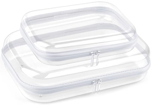 2 Pack Travel Toiletry Bags,Large Toy Storage Bags,Clear Hard Shell Zipper Case,Waterproof Toys Storage and Organizer Bags for Puzzles,Board Game,Cosmetics,Reusable Organizer Bags for Snacks - color: White