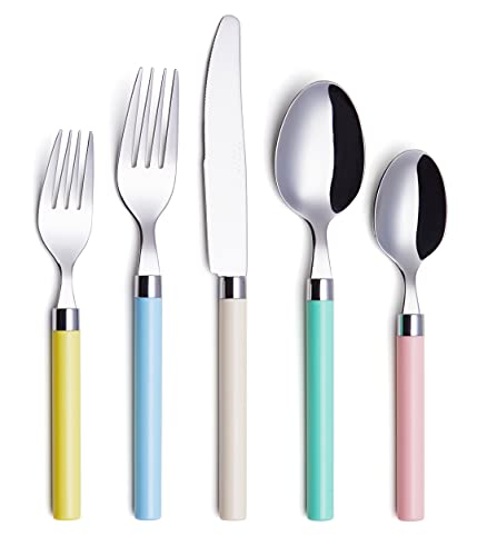 ANNOVA 20 Piece Silverware Set, Service for 4, Stainless Steel Colorful Pastel Tableware Kitchen Flatware Set Utensils, Includes Dinner Knives, Forks, Spoons, Salad Forks & Dessert Spoons (Mix 68) - color: Mix 68