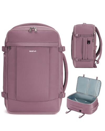 ECOHUB 17'' Small Travel Backpack, United Airlines Personal Item Bag 16.9"x10"x7.5" Carry on Backpack with USB Port Luggage Sleeve Travel Essentials for Men Women Water Resistant, Pink - color: Pink-2, size: 17 inch underseat