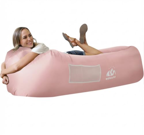WEKAPO Inflatable Couch Air Lounger Chair - Camping & Beach Accessories, Portable Blow up Sofa for Hiking, Lawn, Indoor/Outdoor Movies & Music Festivals. Lightweight and Easy to Set Up Air Hammock - color: Dustypink