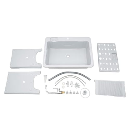 Laundry Sink, Freestanding Plastic Laundry Sink With Washboard Utility Sink Laundry Tub Indoor and Outdoor Utility Sink with Faucet Hoses Drain Kit for Laundry Room Washing Room Garden Garage - color: 31.5*22.05*31.5in -Gray