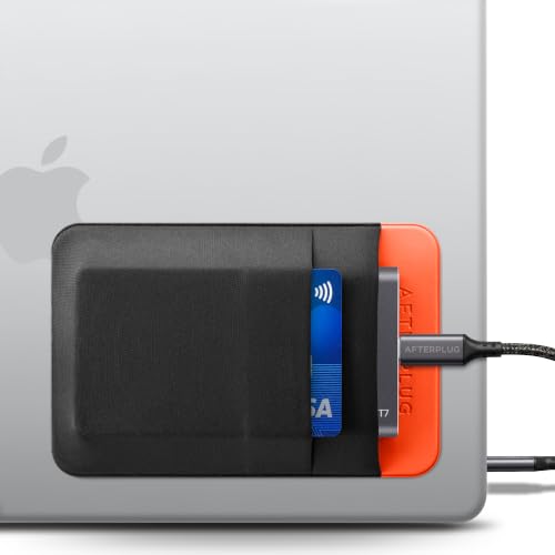 2-Pocket Adhesive Hard Drive Holder for Laptop, Stick-On Pocket Pouch for External Portable SSD, HDD, Slim Mouse and Cables (Small - Fits SSD) - color: Black & Orange, size: Small