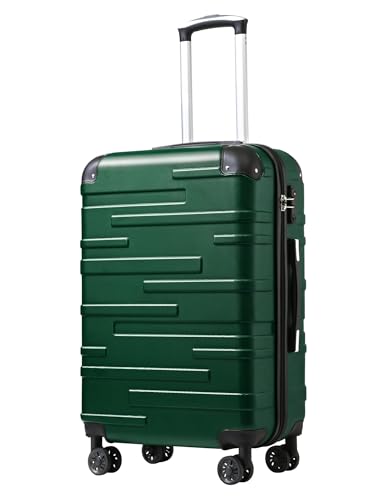 Coolife Hardside Checked Luggage with TSA Lock, Spinner Wheels, Telescopic Handle, Lightweight Suitcase (Dark Green, M(24in)) - color: dark green, size: Medium (24 In)