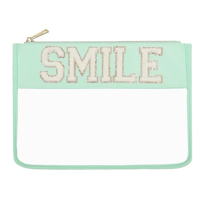 Beach Vacation Essentials Clear Makeup Bag with Glitter Chenille Zipper Cosmetic Pouch for Travelling Women (Mint-Smile) - color: Mint-Smile, size: Flat