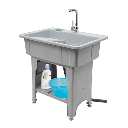 Laundry Sink, Freestanding Plastic Laundry Sink With Washboard Utility Sink Laundry Tub Indoor and Outdoor Utility Sink with Faucet Hoses Drain Kit for Laundry Room Washing Room Garden Garage - color: 31.5*22.05*31.5in -Gray