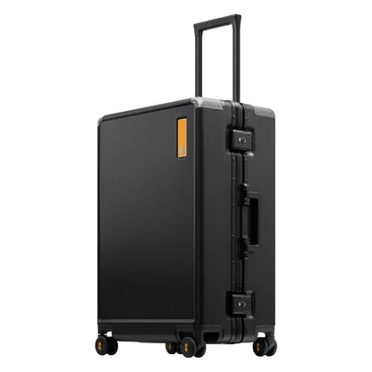 LEVEL8 Zipperless Checked Luggage with Aluminum Frame, Upgraded Medium Hardside Suitcase with Spinner Wheels, Metal Travel Luggage with Double Tsa Locks, 24 Inch, Black - color: Black, size: Checked 24 Inch (Upgraded)