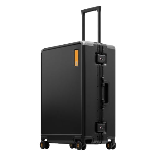 LEVEL8 Zipperless Checked Luggage with Aluminum Frame, Upgraded Medium Hardside Suitcase with Spinner Wheels, Metal Travel Luggage with Double Tsa Locks, 24 Inch, Black - color: Black, size: Checked 24 Inch (Upgraded)