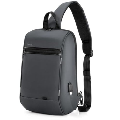 Kingsons 13" Anti-Theft Laptop Sling Backpack. Waterproof nylon, USB port. Ideal for travel, hiking, camping. (FG6301-Grey) - color: Fg6301-grey