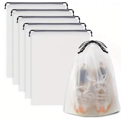 5PCS Portable Shoe Storage Drawstring Eco Storage Bags for Shoes Sundries Travel Waterproof Transparent Plastic Storage Bag (Large-5Pcs)