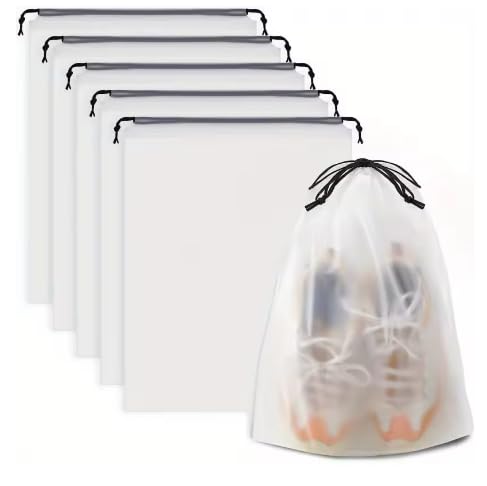 5PCS Portable Shoe Storage Drawstring Eco Storage Bags for Shoes Sundries Travel Waterproof Transparent Plastic Storage Bag (Large-5Pcs)