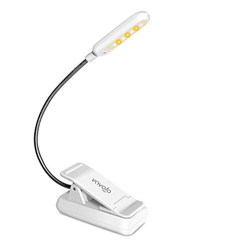 VAVOFO Clip On Book Light for Bed Kids, 7 LED Reading Light with 9-Level Warm Cool White Daylight, Eye Care Lamp with Power Indicator for Bookworms (White) - color: White