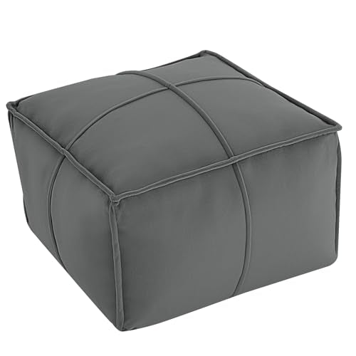 MeMoreCool Stuffed Round Pouf Ottoman Foot Rest, Floor Pouf Foot Stool with Soft Foam Chunk Filling, Small Round Ottoman Footstool Circle Footrest for Living Room - color: Piping Dark Grey