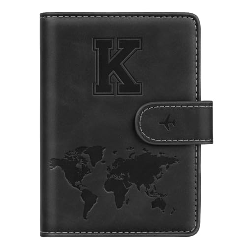 Passport Holder Wallet Cover Personalized Letter A-Z Travel Wallet RFID Blocking Passport Cover Wallet Case for Travel Passport Book Holders for Women and Men, Black-K - color: Black, size: K